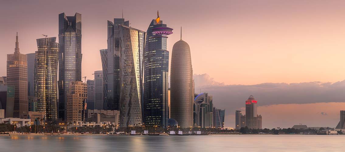 The West Bay skyline of Doha at sunset